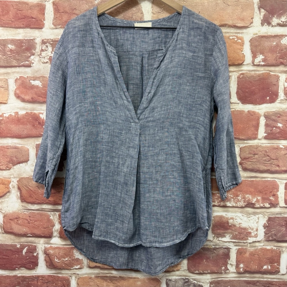 CP Shades Top Women's Small Blue Linen Beachy Casual Capsule Pocketed Shirt - Picture 7 of 9